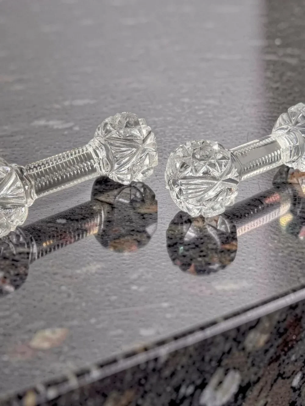 vintage pair of gorham cut lead chrystal barbell knife rest